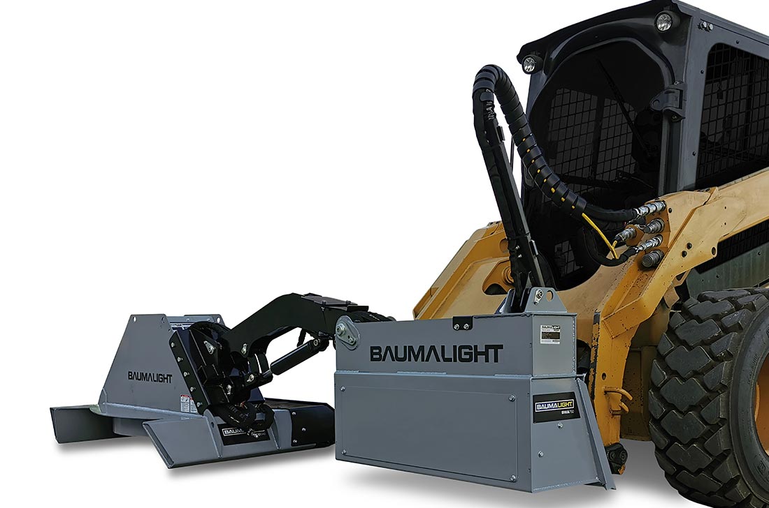 Baumalight Boom Mower attached to a skidsteer