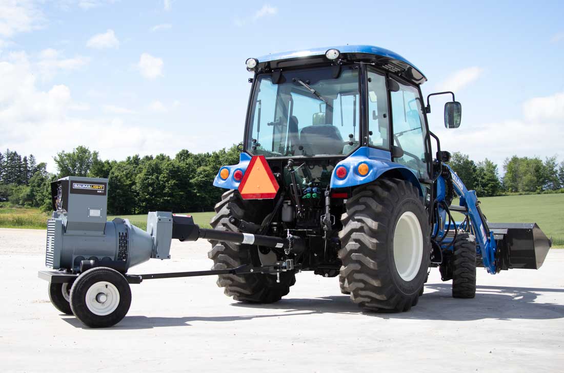 Groupe électrogène Baumalight sur tracteur new holland